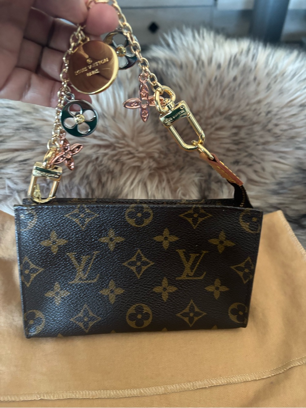 Louis Vuitton Brown Monogram mini pochette with charm - Brown/Gold - Picture 15 of 15